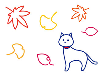 秋の彩り　白猫