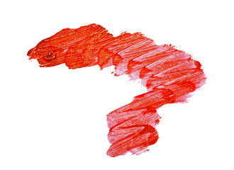 Red color lipstick stroke on white background