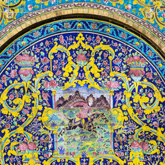 Portion of an old mosaic wall in Golestan palace, Tehran, Iran