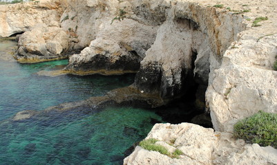 cliff over the sea on the coast / rocky coastline in Cyprus