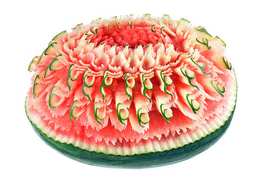 Watermelon carving on white background