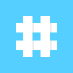 white hashtag icon on blue background