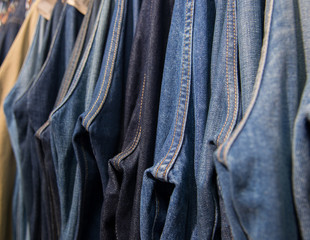 Jeans store: goods on the shelfs