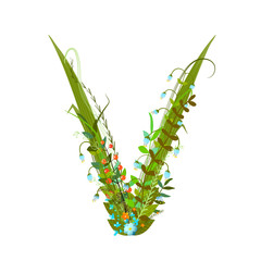 Letter V floral latin decorative character alphabet lettering sign