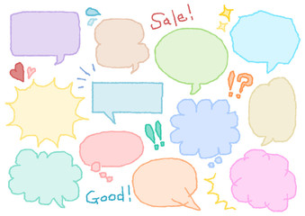 カラフルな手描きの吹き出しイラストセット