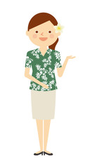 アロハシャツ　女性　働く人々　イラスト　