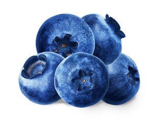 Obraz premium Juicy and fresh blueberries without green leaves on white background. Blue color blueberries close-up. Image of blueberries with high resolution. Whortleberry antioxidant. Useful hurtleberry for