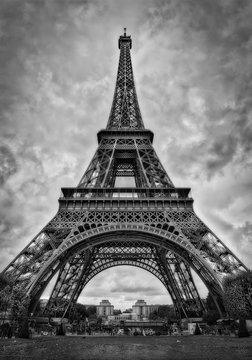 The Eiffel Tower, Paris. Black and white.