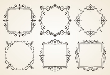 Set of Victorian Vintage Decorations Elements and Frames. Flourishes Calligraphic Ornaments and Frames. Retro Frame Collection for Invitations, Posters, Placards, Logos
