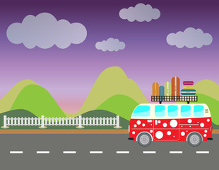 Vintage Passenger van car with Mountain background