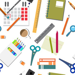 Vector seamless pattern of back to school flat cartoon style thi