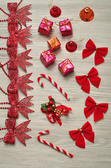 A variety of red Christmas decorations