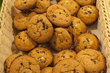 muffins with chocolate chips in basket