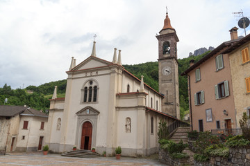 Fototapeta na wymiar Church in village Valtorta in the mountains in Lombardy, Italy