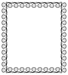 Vertical silhouette frame with shells. Vector clip art.