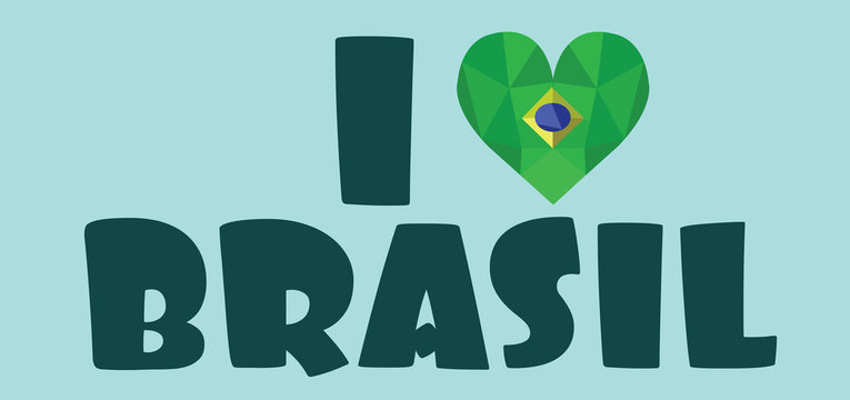 I love brasil card, over light green background, in outlines. Digital vector image