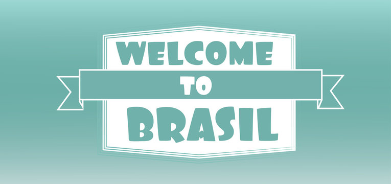 Welcome to brasil card over aqua background, in outlines. Digital vector image