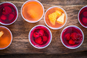 fruity jelly in plastic cups