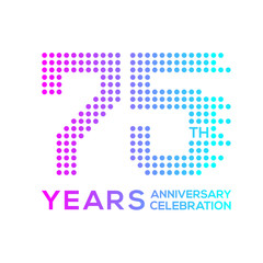 75 years anniversary with a circle,dotted,digital,technology logo