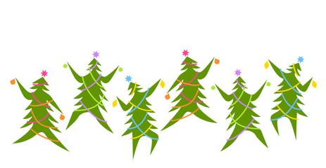 Dancing Christmas trees in a line
