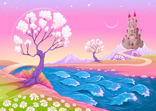 Fototapeta Fantasy landscape with castle