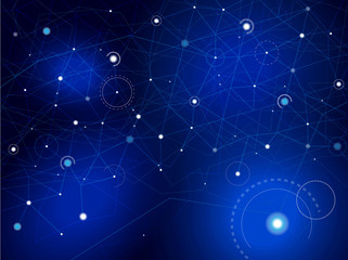 Space map. Stars and lines on deep blue background.