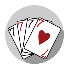 Flat design vector four sevens playing cards icon, isolated
