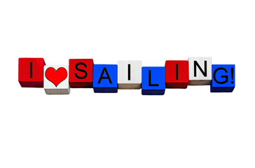 I Love Sailing, design in USA or UK national colors. Isolated.