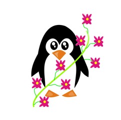 Penguin and Flowers