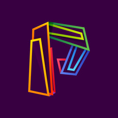 Letter P logo formed by colorful neon lines.