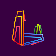 Letter L logo formed by colorful neon lines.