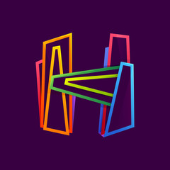Letter H logo formed by colorful neon lines.