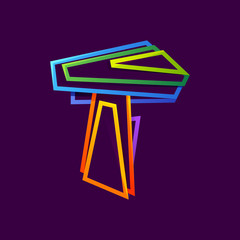 Letter T logo formed by colorful neon lines.