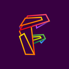 Letter F logo formed by colorful neon lines.
