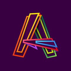 Letter A logo formed by colorful neon lines.