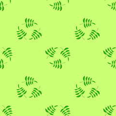 Fototapeta na wymiar Summer Green Leaves Isolated on Green Background. Seamless Leaves Pattern