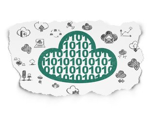 Cloud computing concept: Cloud With Code on Torn Paper background