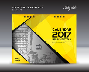 Desk Calendar for 2017 Year, Yellow Cover Desk Calendar, vector, Brochure flyer, poster, advertisement, book