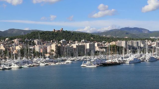Palma de Mallorca harbor filmed from cruise ship