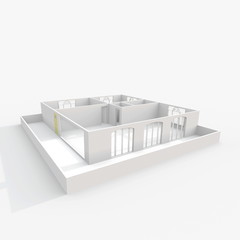3d interior rendering perspective view of empty paper model home apartment with balcony