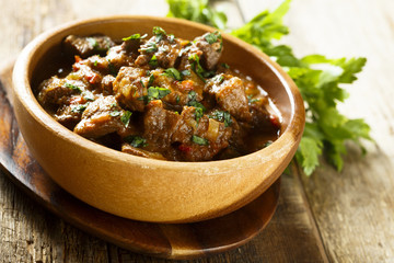 Beef goulash with fresh parsley
