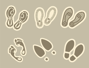 Footprint stickers set in grey colors vector illustration