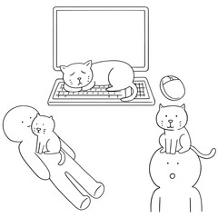 vector set of man and cat