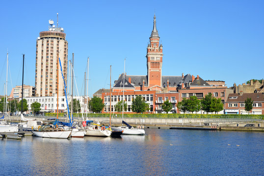 Dunkerque, France, Ville Port Panorama, town center with harbour