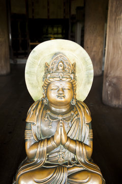Bronze figure of Fureai Kannon, buddhistic god of Love and Mercy