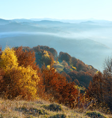 Fototapeta premium Morning fog in autumn Carpathian.