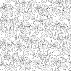 Vector Seamless Monochrome Floral Pattern