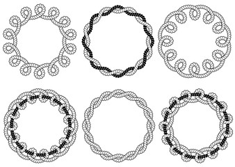 Set of six monochrome vector frames with ropes