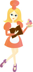 Chef girl with cooking book and ice-cream