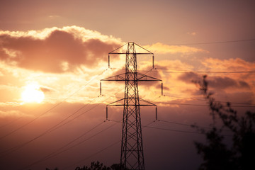 Electricity pylon and power lines